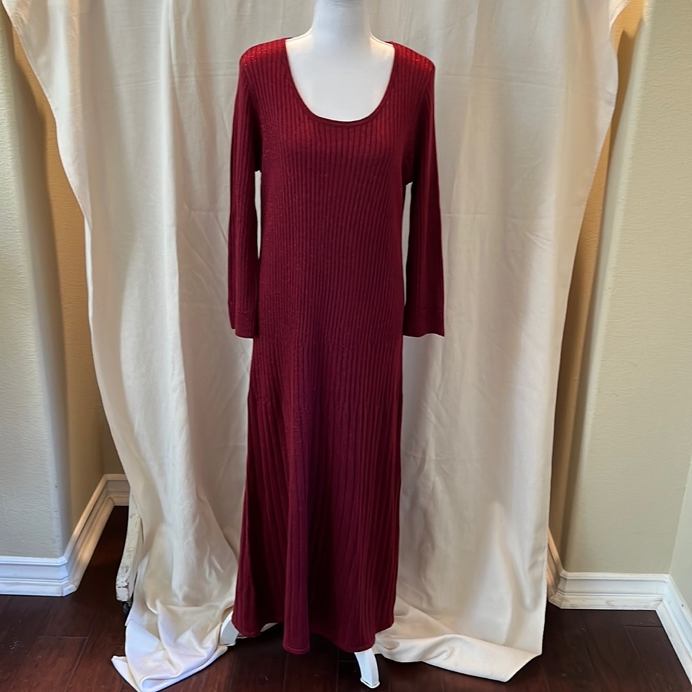 Calvin Klein Red Glittery Knit Long Sleeve Dress Size XLP